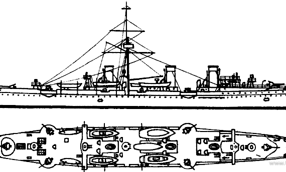 Крейсер Novik 1904 [Protected Cruiser] - чертежи, габариты, рисунки